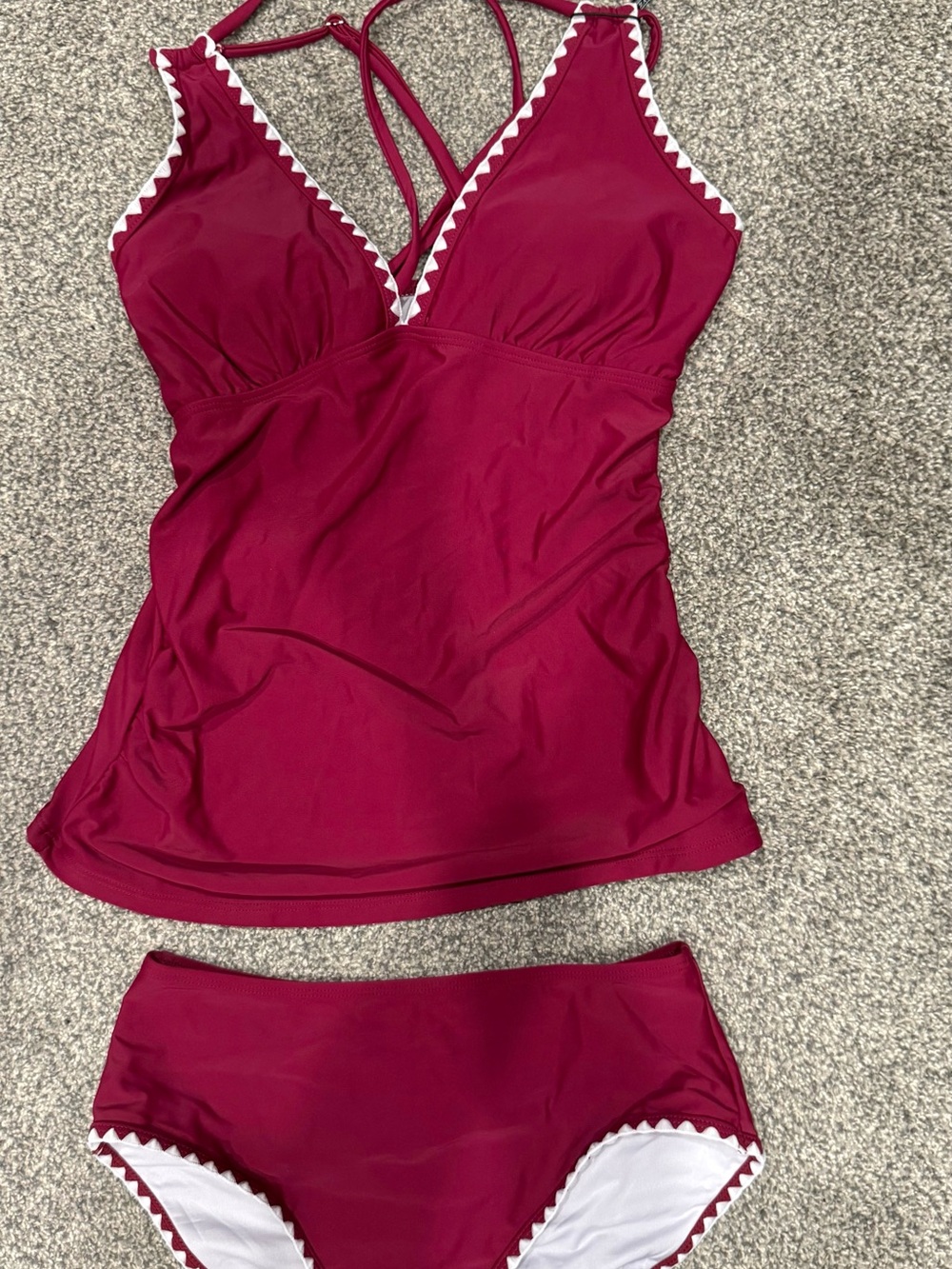 Small Burgundy Tankini Swim Set with Decorative Trim
